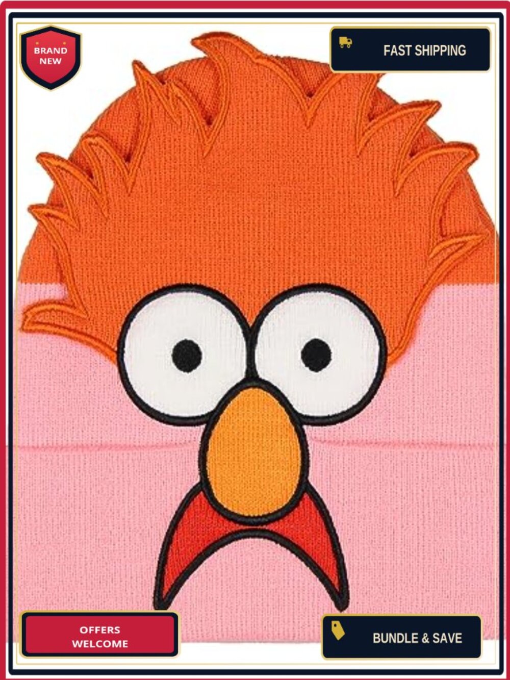 Bioworld Beaker Muppets Beanie Embroidered 3D Character Acrylic OSFA